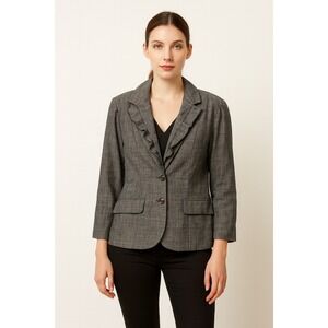 Marisa Christina blazer denim chambray peplum ruffle‎ Coquette Career Office